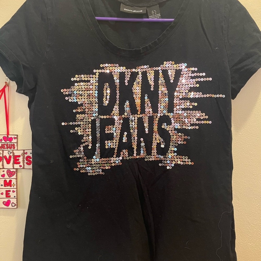 DKNY Black Tee with Sequin Logo